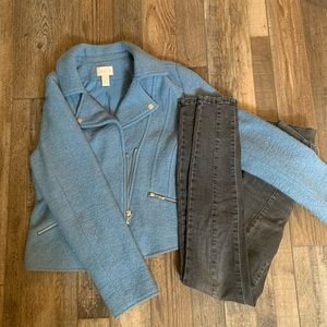 2/$30 Blue %100 wool exterior moto jacket